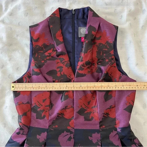 Vince Camuto  Metallic Jacquard Roses Fit & Flare Party Dress Red Purple Size 10 - Picture 14 of 15